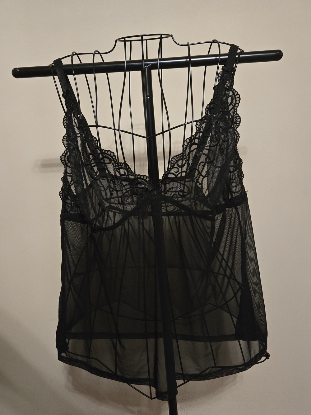 Cacique Black Sheer Lace Trim Mesh Camisole 22/24W